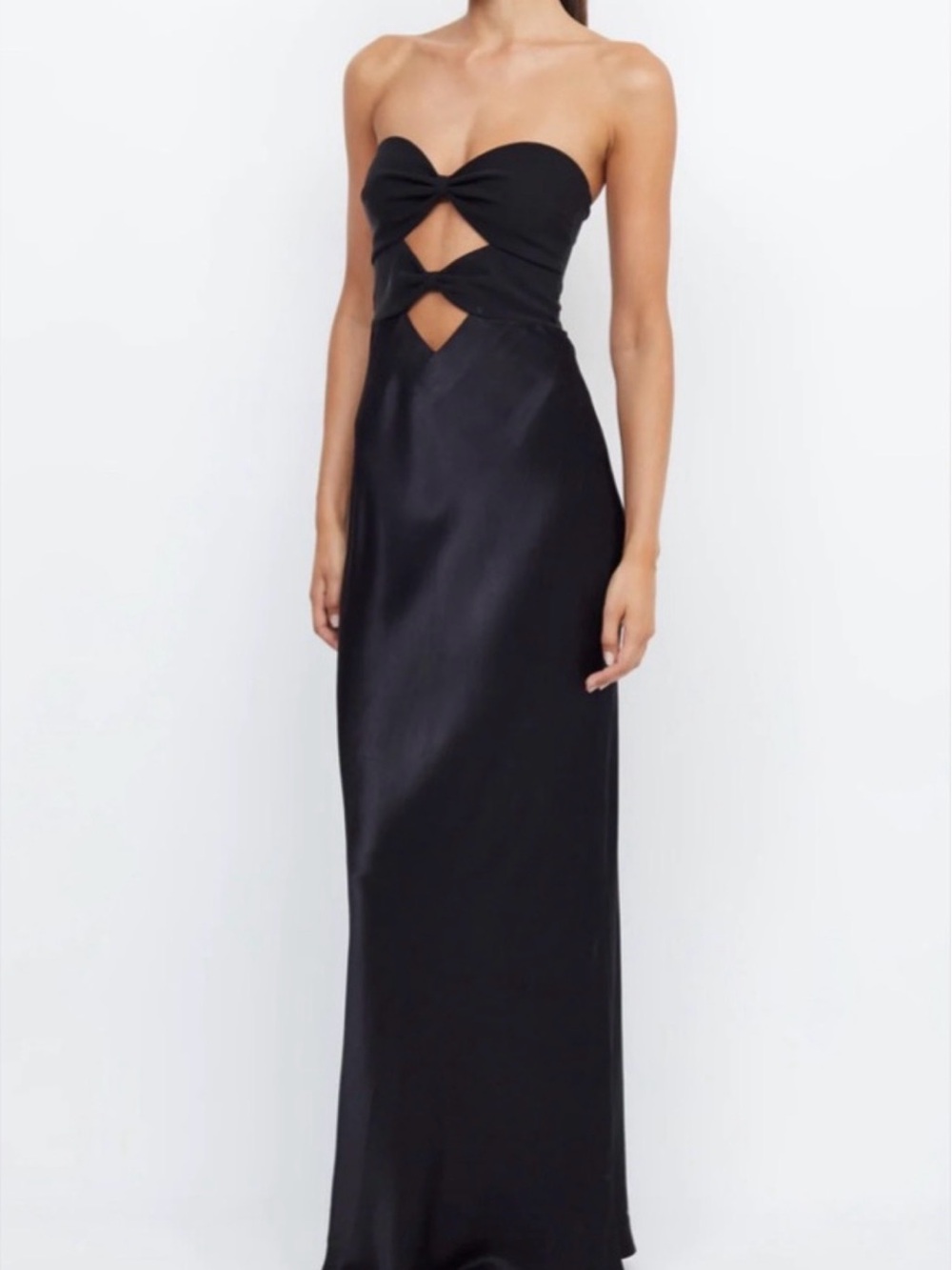 bec + bridge Black Strapless Cutout Knot Gown